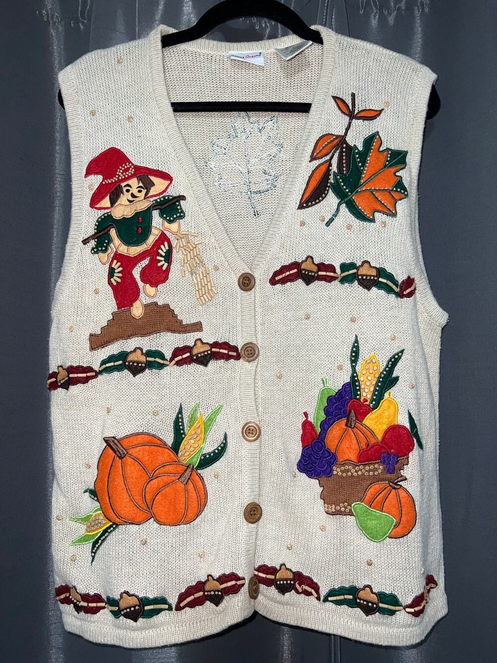 Ugly Halloween Sweater Vest Vintage Fall Pumpkins Size Large